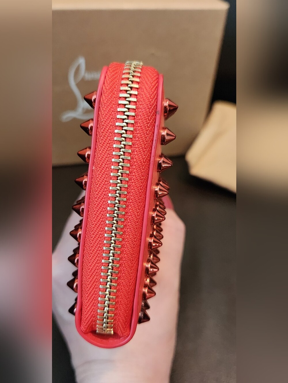 Christian Louboutin Red Spiked Zip-Around Wallet NWT Full Inclusion. - Picture 4 of 9